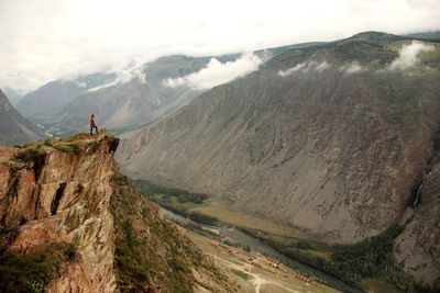 Panoramic view of mountain range against sky