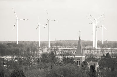 Wind turbines on field