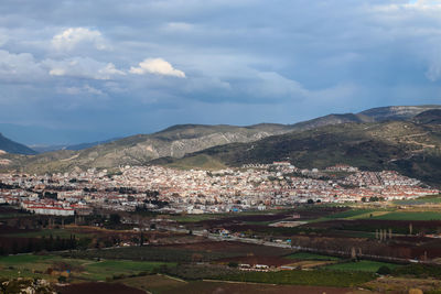 High angle view of townscape against sky