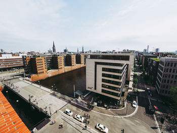 High angle view of cityscape against sky