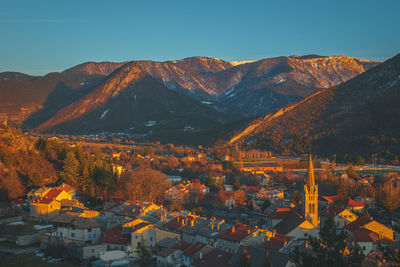 High angle view of townscape against sky