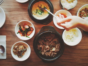 High angle view of food on table