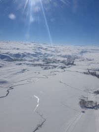 Snow covered landscape against sky