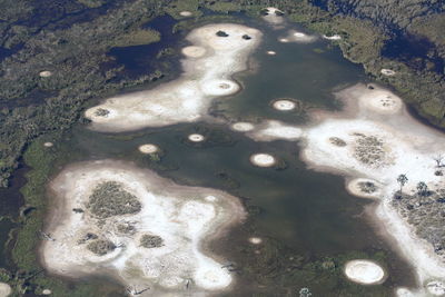 High angle view of ice on water