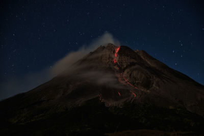 Mount merapi erupts with high intensity at night during a full moon. 