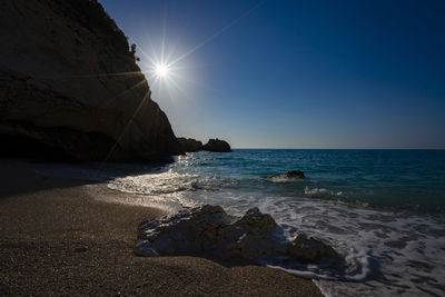 Scenic view of sea against clear sky