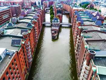 High angle view of boats in water