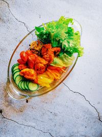 High angle view of vegetables in bowl on table