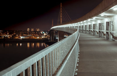 Bridge over river in city at night