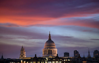 View of building against sky at dusk