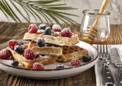 Close-up of dessert in plate on table