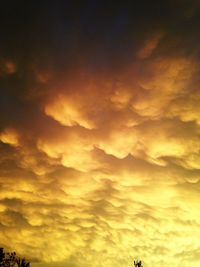 Low angle view of cloudy sky at sunset