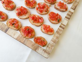 High angle view of pizza on table