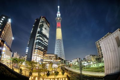 Illuminated cityscape at night
