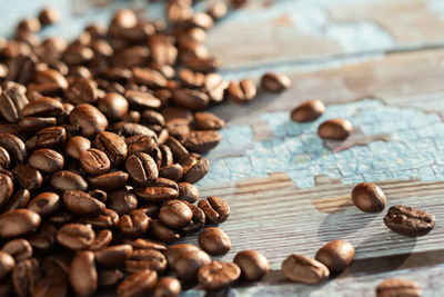 High angle view of coffee beans on table