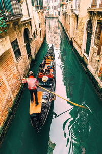 High angle view of boats in canal