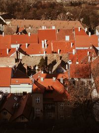High angle view of houses in city
