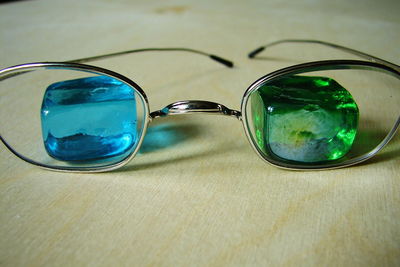 Close-up of sunglasses on water
