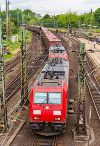 High angle view of train on railroad tracks