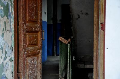 Closed door of building