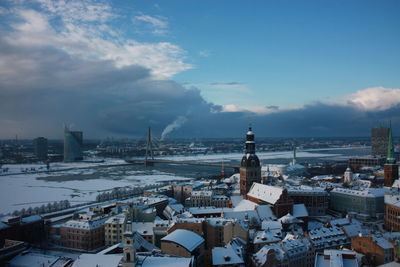 High angle view of townscape against sky