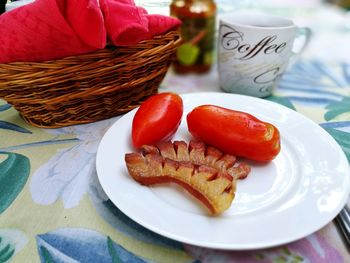 Close-up of breakfast served on table