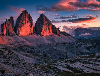 Panoramic view of rock formations against sky during sunset