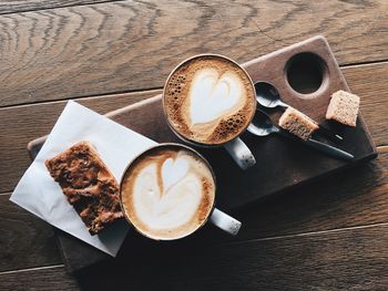 High angle view of coffee on table