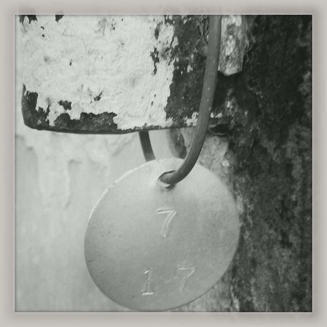 transfer print, auto post production filter, indoors, metal, close-up, wall - building feature, old, high angle view, metallic, still life, wall, abandoned, no people, day, single object, handle, shadow, rusty, damaged, weathered