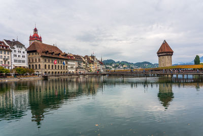 Reflection of buildings in lake