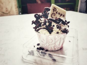 Close-up of cake on table