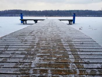 Pier on lake against sky