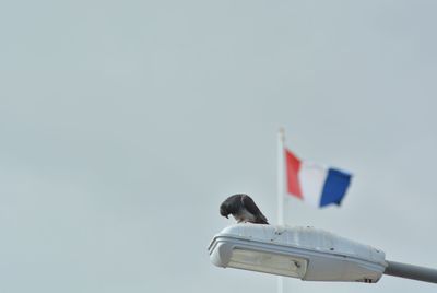 Low angle view of flag against clear sky