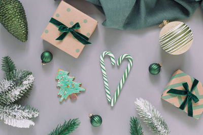 High angle view of christmas decoration on table