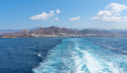 Scenic view of sea against blue sky