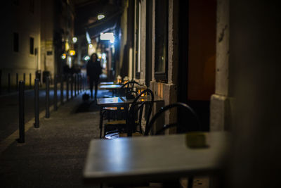 Interior of illuminated building at night