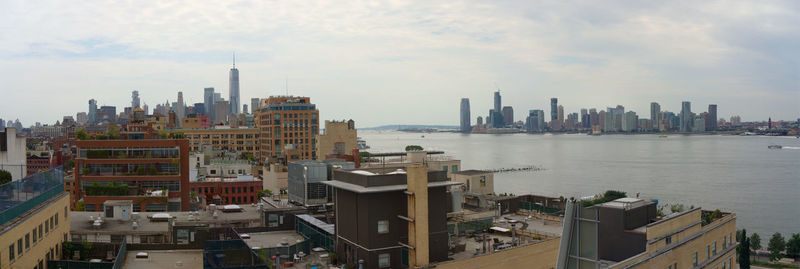 Panoramic view of buildings in city against sky