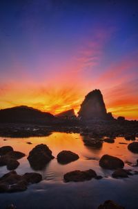 Scenic view of sea against sky during sunset