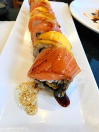 Close-up of sushi served in plate