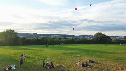 High angle view of people playing in park