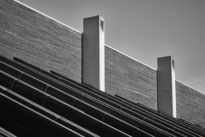 Low angle view of modern building against clear sky