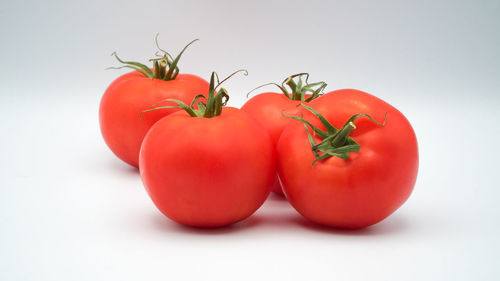 Close-up of tomatoes against white background