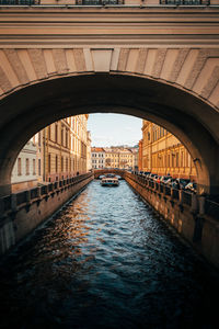 Arch bridge over canal in city