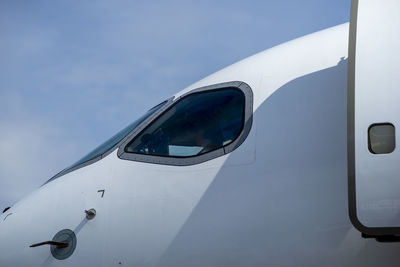 Low angle view of airplane cockpit