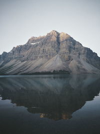 Scenic view of lake and mountains against clear sky