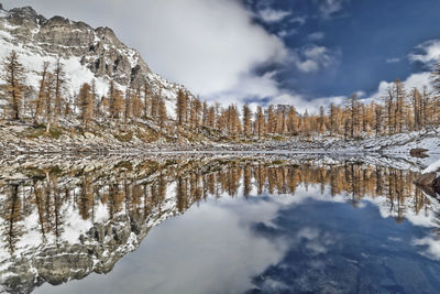 Scenic view of snowcapped mountains against sky