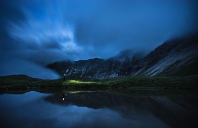 Scenic view of lake against sky at night