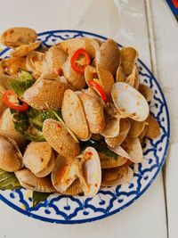 High angle view of food in plate on table