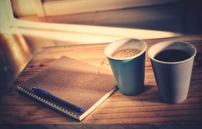 High angle view of coffee on table