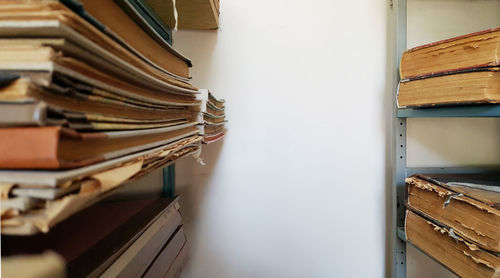 Close-up of stack of books